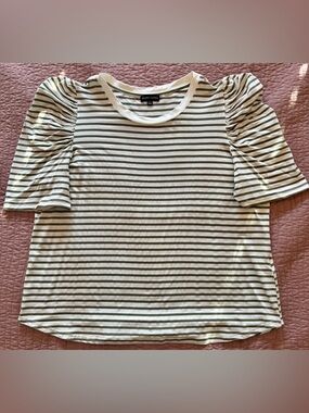 Modern Works Olive Stripe Puff Sleeve Tee